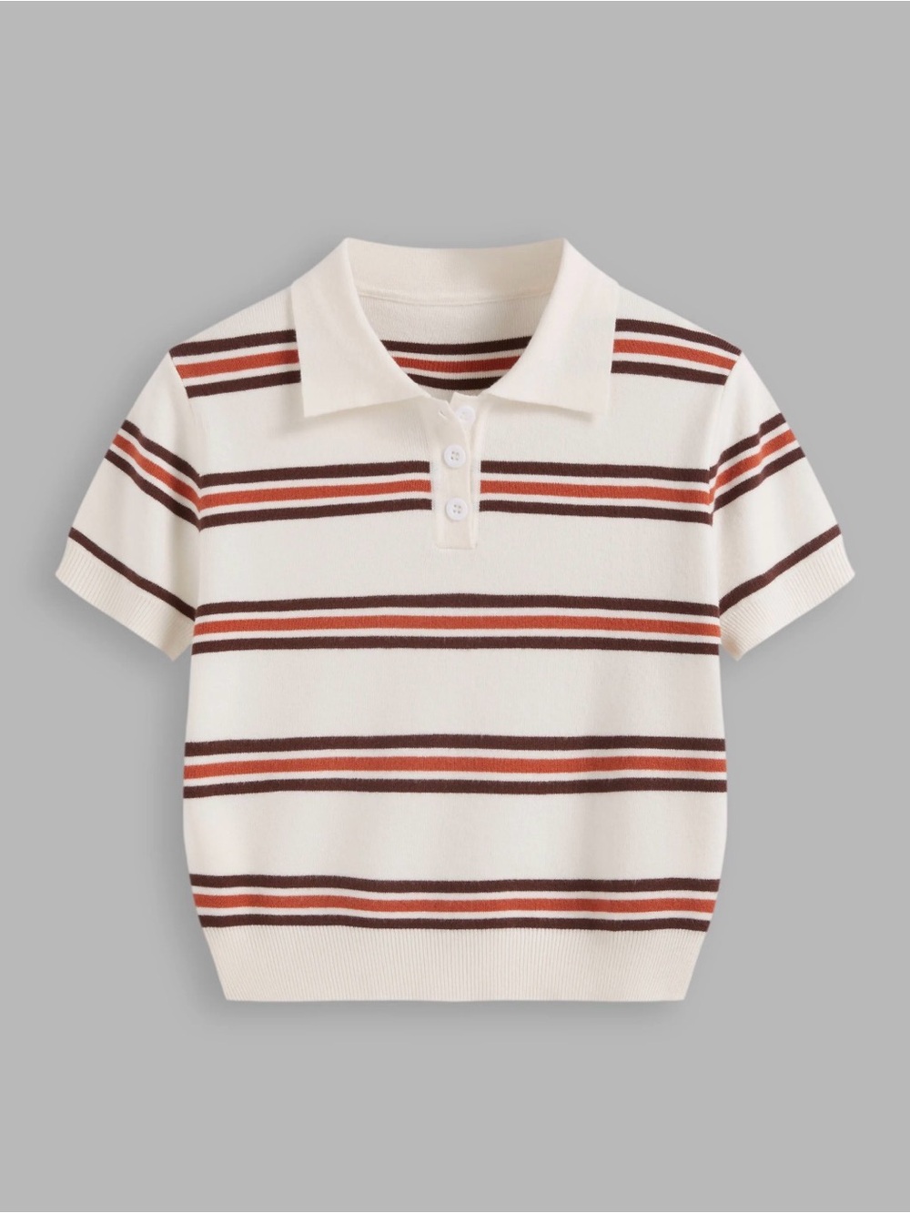 Cider Cream Polo Top with Brown & Rust Stripes